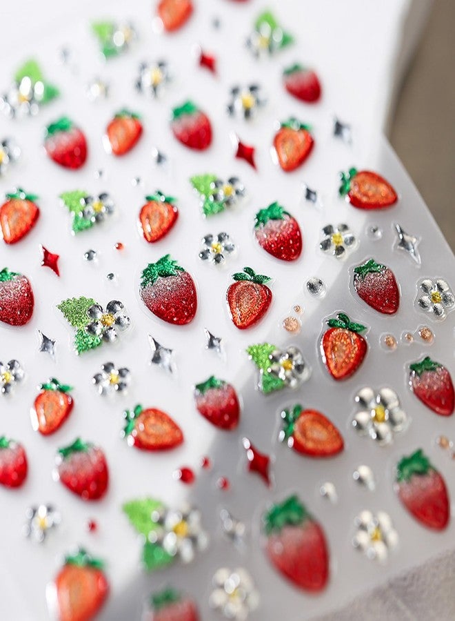 TailaiMei Embossed Strawberry Nail Stickers, 5d Fruit Self-Adhesive Nail Art Decals for DIY Nail Decorations (520) - Image 4